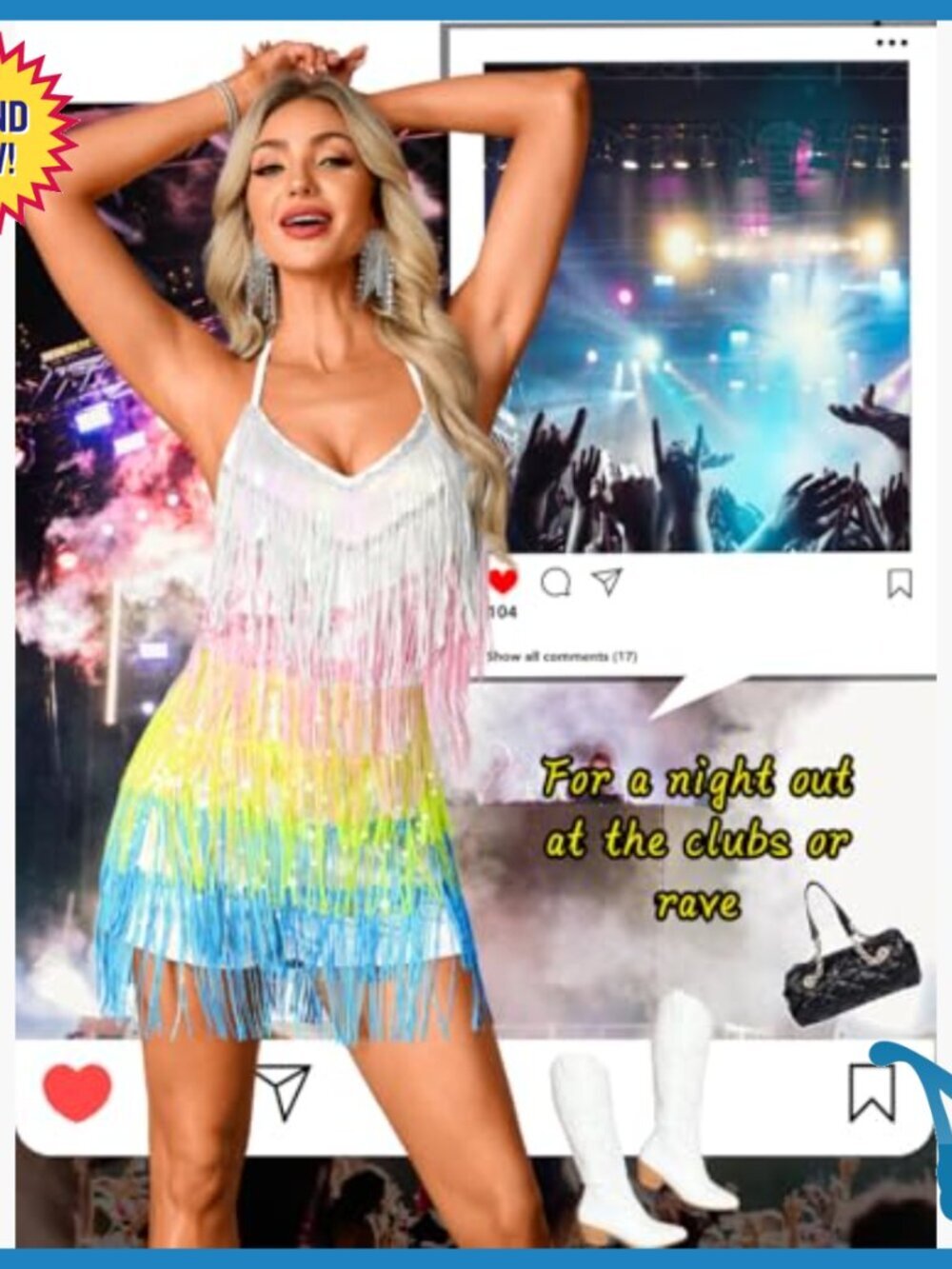 Sequin Fringe Romper, Open Back Halter Jumpsuit for Rave Festival - Picture 5 of 7
